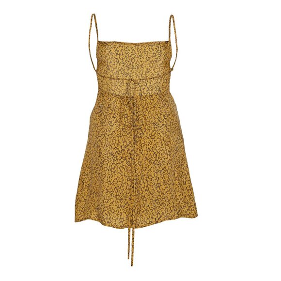 Anemone The KM Tie Leopard Print Cupro Mini Dress, M, Yellow - Picture 2 of 11